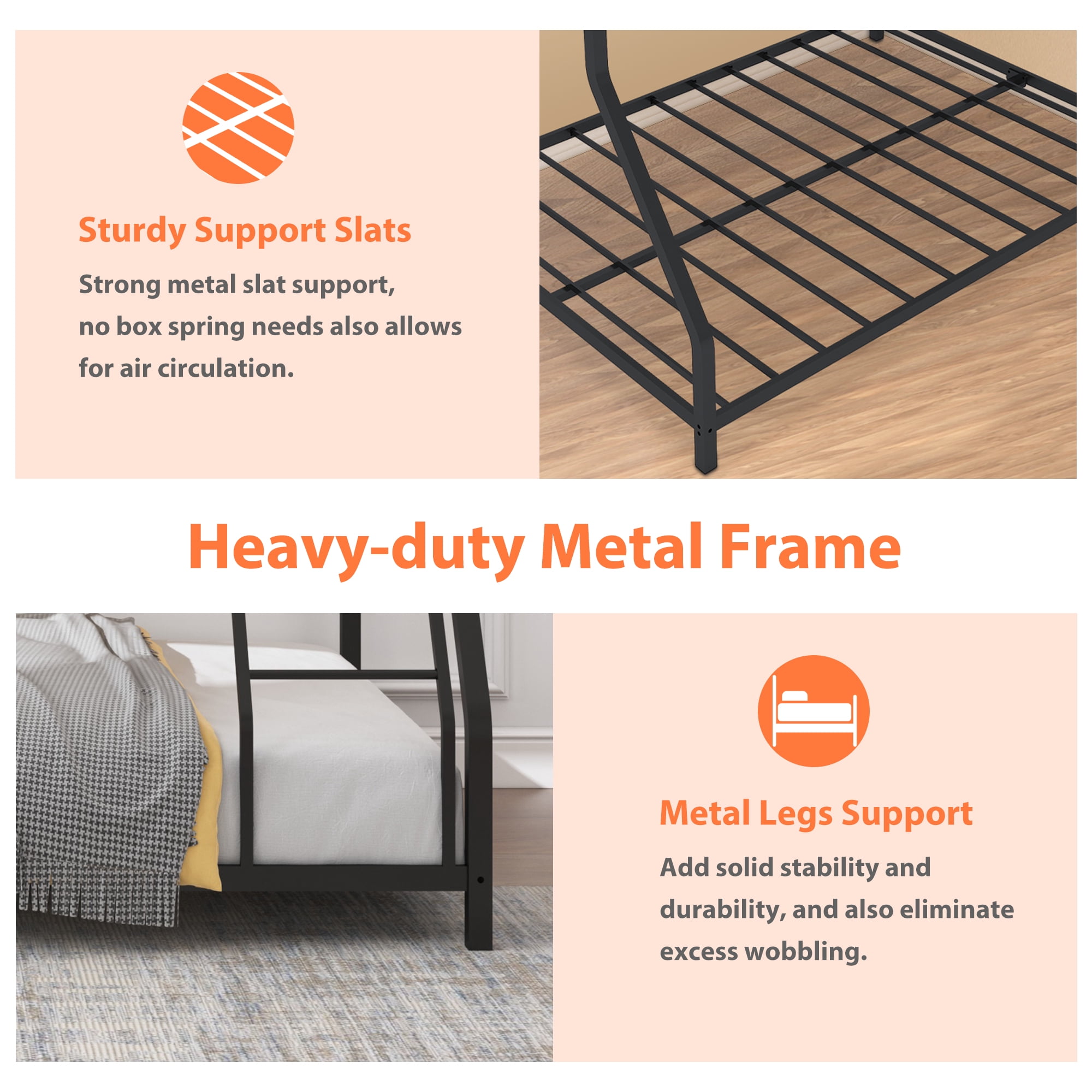 Bunk Beds Twin over Full Size, LEGAHOME Metal Bunk Beds for Kids, Twin Over Full Kids Bunk Bed with Full-Length Guardrail, for Adults Dorm Bedroom Guest Room, No Box Spring Needed, Black