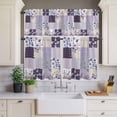 thumbnail image 4 of 3 Piece Kitchen Curtains and Valances Set Spring Floral Cafe Curtains 24 Inch Length Dark Purple Flowers Patchwork Grid Bohemia Valance & Tier Curtain for Living Room Bedroom Window 54"x18"+27"x24"*2, 4 of 6