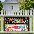 thumbnail image 4 of LUUFILx Vibrant Welcome Banner Handprint Design Everyone is Welcome Amazing Things Happen Here Backdrop Party Event Classroom Decoration Colorful Wall Poster Display, 4 of 9