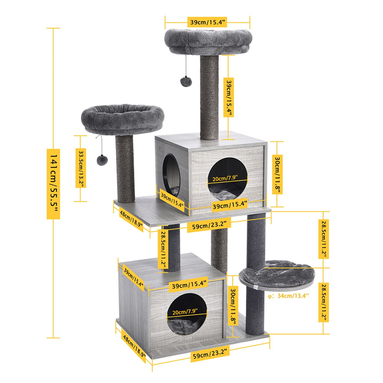 Pefilos 55 Inches Wooden Cat Tower for Adult Cats Modern Cat Tree Tower with 2 Super Large Condo, Cat Tree House with Removable Soft Perches Cat Condo for Indoor Cats, Gray Pefilos 55 Inches Wooden Cat Tower for Adult Cats Modern Cat Tree Tower with 2 Super Large Condo, Cat Tree House with Removable Soft Perches Cat Condo for Indoor Cats, Gray