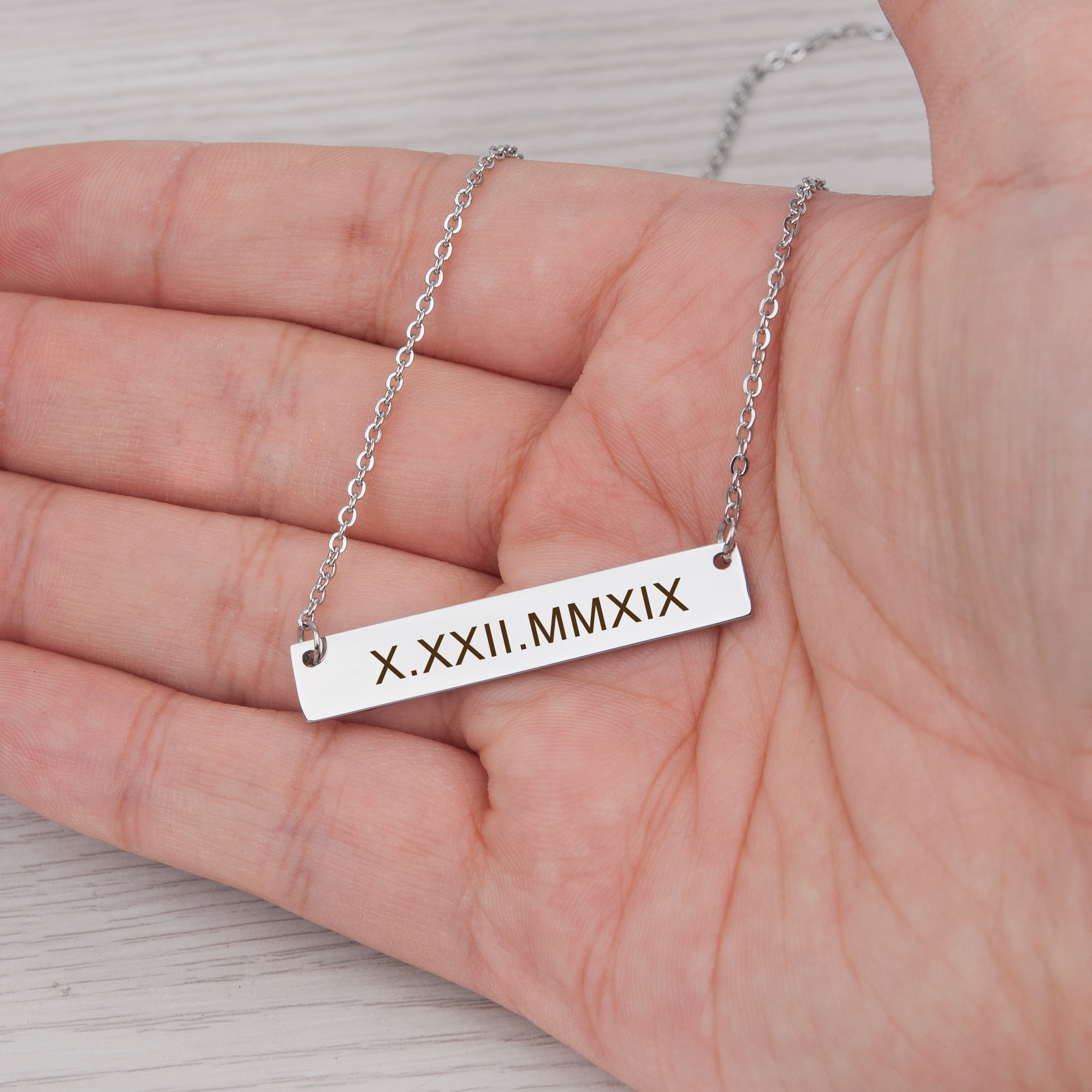 Anavia Personalized Bar Necklace, Coordinates Bar Necklace, Engrave Stainless Steel Name Necklace, Birthday Gift for Her, Christmas Gift for Girl Friend with Gift Box