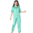thumbnail image 3 of Beezizac Little & Big Girls Pajama Set Size 6/7 - Turquoise Satin Silky Soft Summer Teen Cute Jammies, 3 of 7