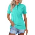 thumbnail image 2 of Dwellite Women's Polo Shirts Short Sleeve Button Collared Shirts Business Casual Tops Athletic Golf Shirt Turquoise S, 2 of 4
