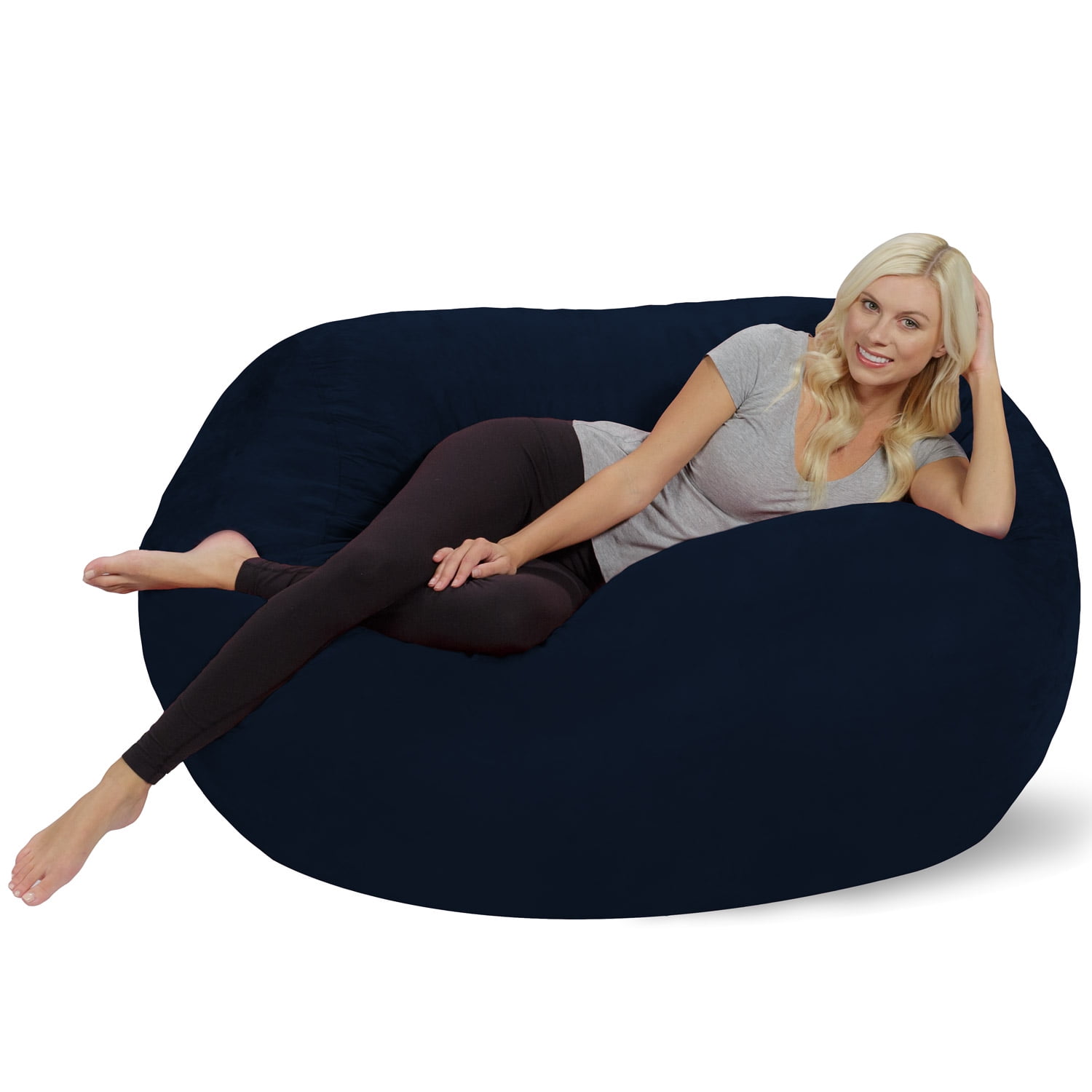 Chill Sack Bean Bag Chair, Memory Foam Lounger with Microsuede Cover, Kids, Adults, 5 ft, Navy