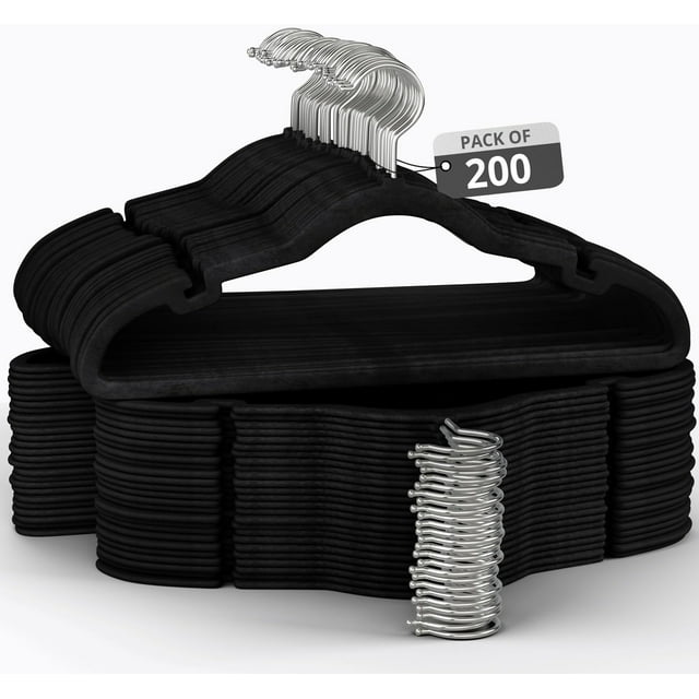 Velvet Clothing Hangers, 200 Pack, BlackGrayIvory, Non-Slip