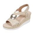 thumbnail image 2 of IEMIEMIEM Women's Platform Wedge Sandals Low Heel Dressy Sandals Open Toe Elastic Ankle Strap Summer Fashion Comfortable Walking Shoes Casual Sandal Beige 5.5 Wide, 2 of 6