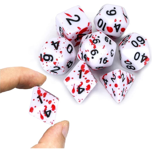 Ensemble de dés, dés de Sang avec Éclaboussures de Points Rouges Irréguliers dés de Jeu de Rôle en Polyèdre dés D20 dés pour Donjons et Dragons Ensemble de 7 (Rouge)