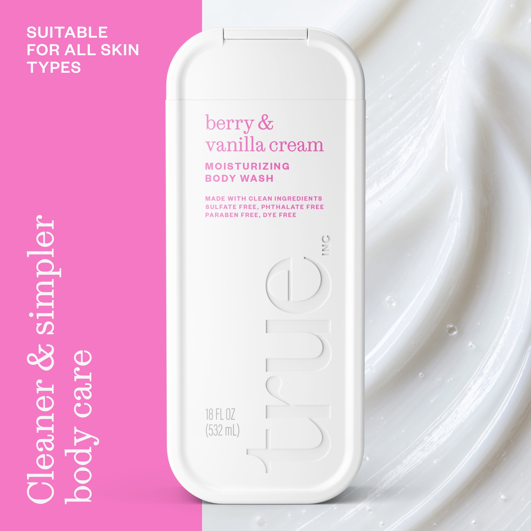 True Berry & Vanilla Cream Body Wash, Sulfate-Free, Moisturizing and Hydrating Formula for Women & Men, 18 fl oz
