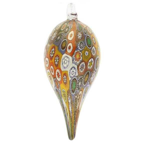 GlassOfVenice Murano Glass Icicle Christmas Ornament - Gold Millefiori