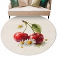 thumbnail image 2 of Cherry Round Living Room Rugs 7 ft, Oil Painting Fruit Farmhouse Daisy Linen Texture Washable Area Rug with Non-Slip Sturdy Edge Binding Round Carpet for Kitchen Office Bedroom, 2 of 9