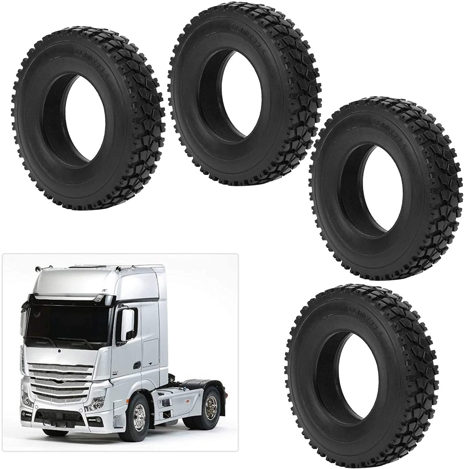Eco-Friendly and Durable 1/14 Rubber Tire 4Pcs 20mm Width Shoe Sole Pattern Tyre for Tamiya Tractor Truck 1/14 RC Car Black