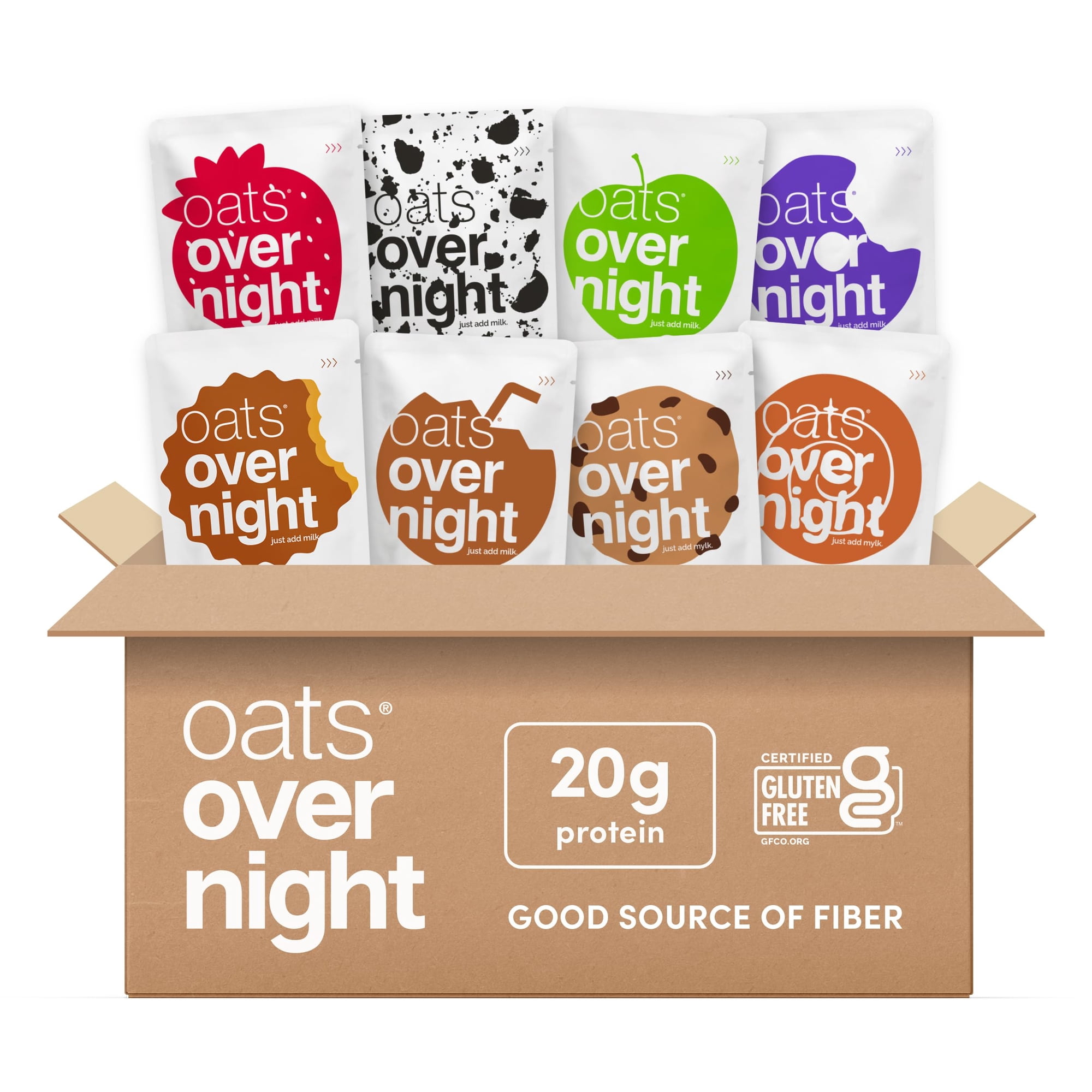 Oats Overnight Party Variety Pack - High Protein, High Fiber Breakfast Protein Shake - Gluten Free Oatmeal, Non GMO High Protein Oatmeal - Cookies & Cream, Coconut Cream Pie & More Flavors (16 Pack)