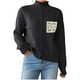 thumbnail image 2 of Suéter de cuello alto para mujer, blusas con empalmes de encaje, camiseta de cuello alto, suéter casual de moda, top acrílico para mujer, 2 of 6