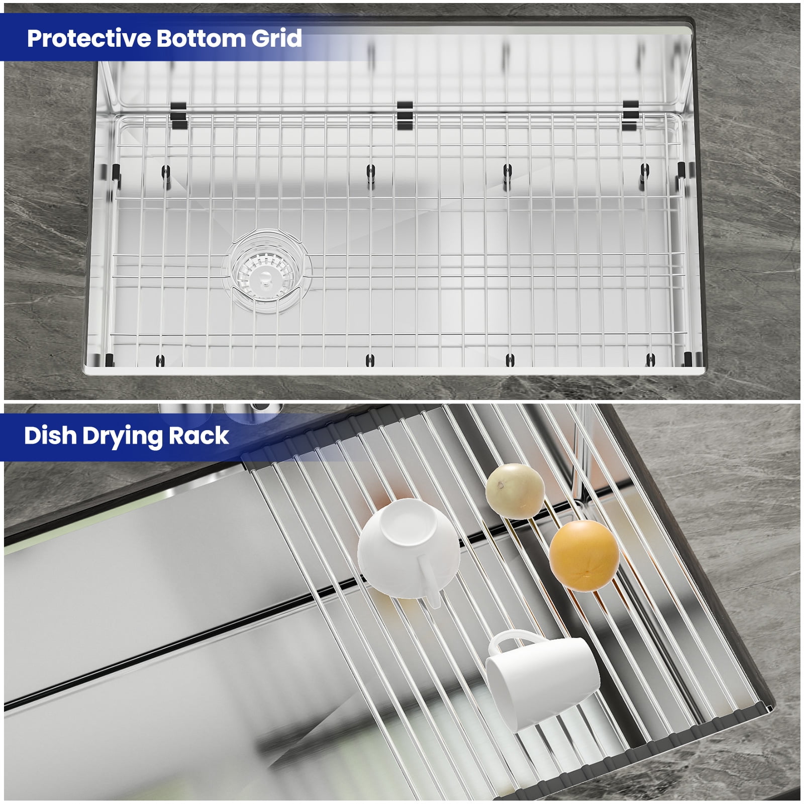 JOMOO 30" Undermount & Drop-In Kitchen Sink, Stainless Steel Single Bowl Kitchen Sink with Grid, Dish Drying Rack, Drain Assembly