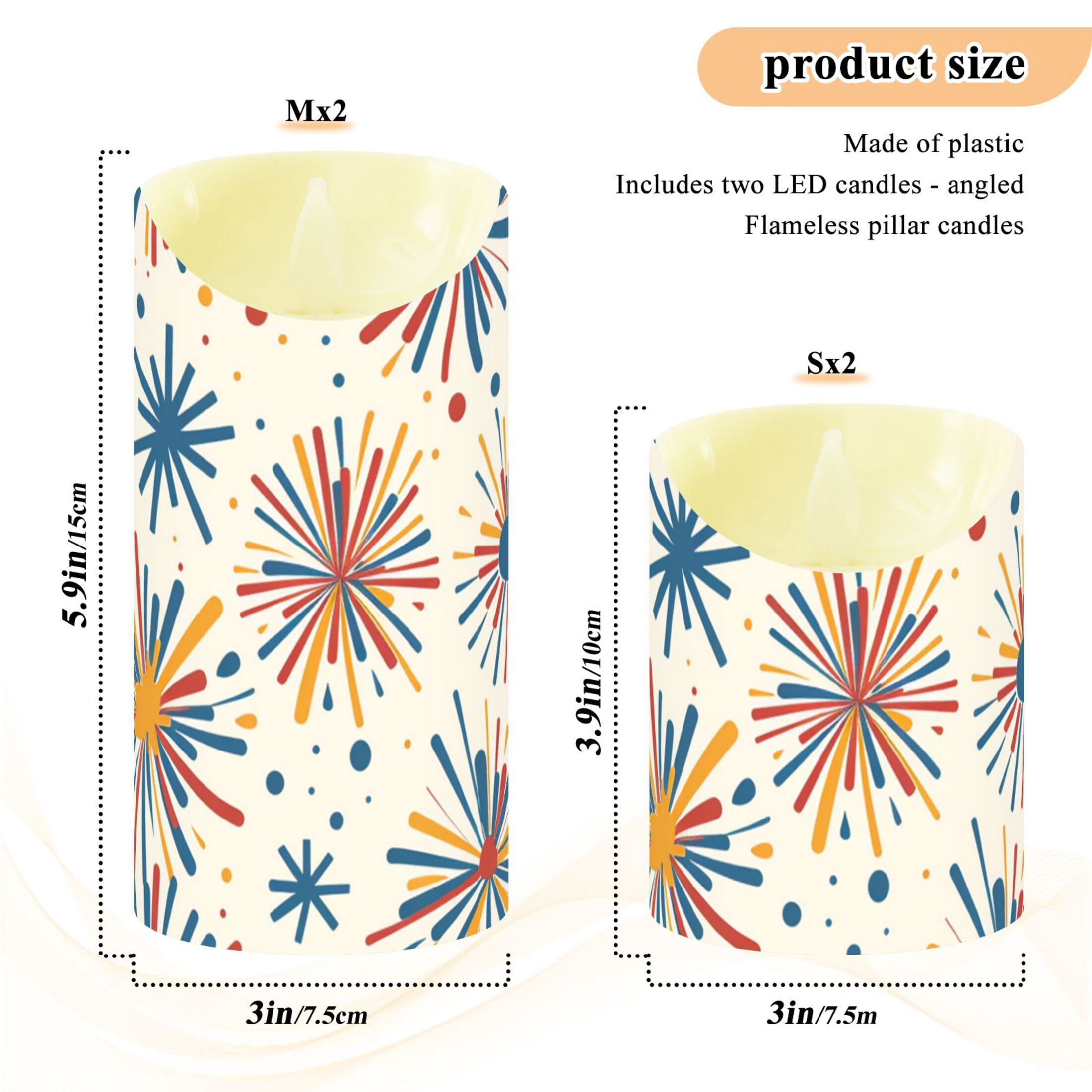 Cartoon Colorful Fireworks Flickering Flameless Candles with Remote Timer Battery Operated LED Tealight Set of 2 M