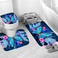 thumbnail image 3 of Blue Water Drop Flower Shower Curtain Sets with Rugs,Toilet Lid Cover and Bath Mat,Blue Butterfly Complete Bathroom Curtains with 12 Hooks,Blue Rose Bathroom Decor Sets, 71x71inch, 3 of 7
