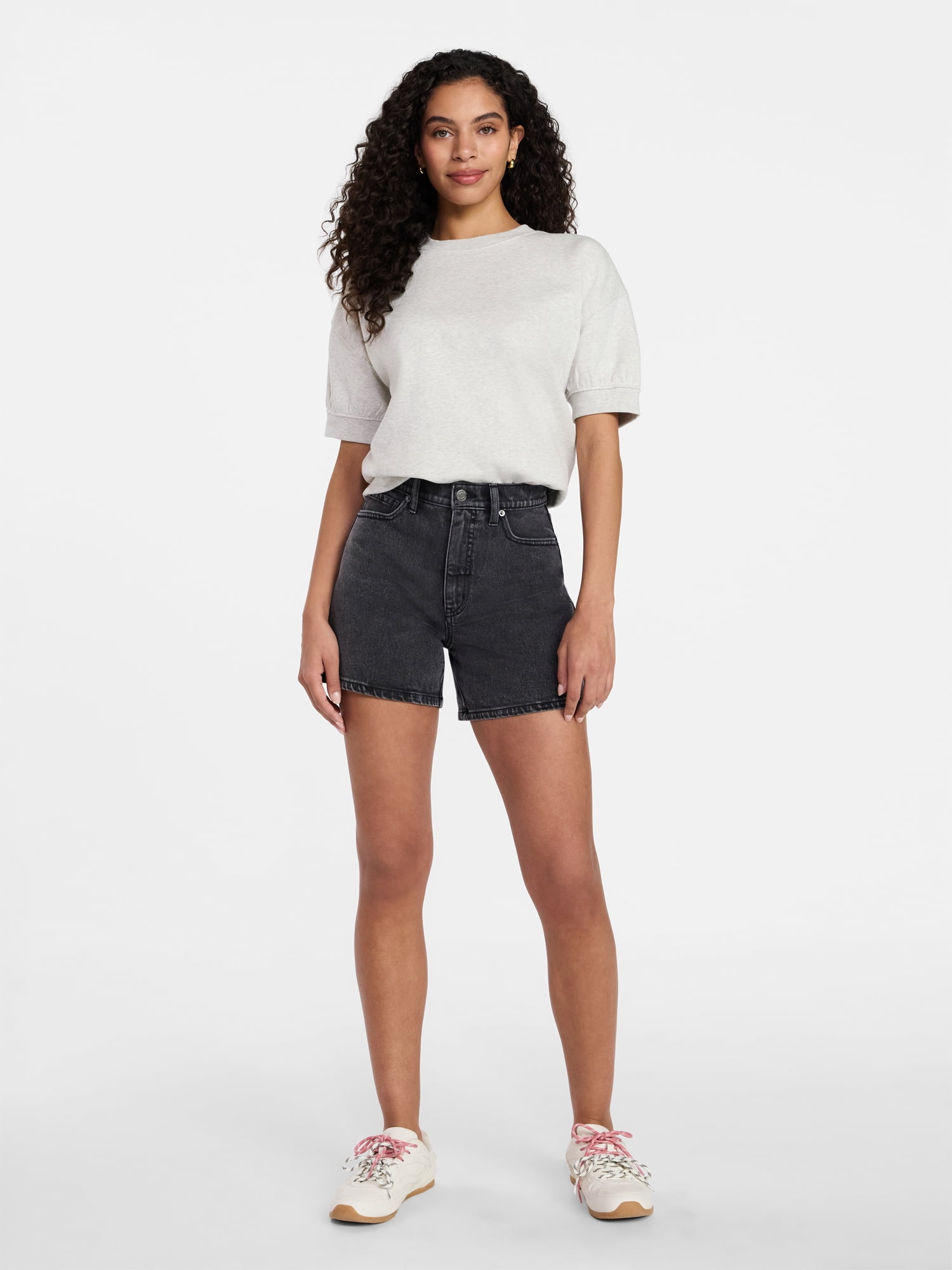 Time and Tru Women's High Rise Denim Shorts, 5" Inseam, Sizes 0-20