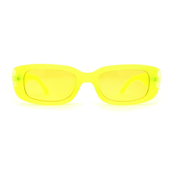 Lunettes de Soleil en Plastique pour Femmes, Couleur Pop, Rondes, Mod, Rectangle Étroit, Jaune