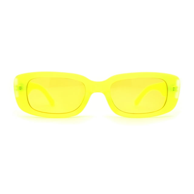 Lunettes de Soleil en Plastique pour Femmes, Couleur Pop, Rondes, Mod, Rectangle Étroit, Jaune