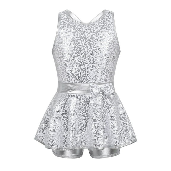 Venjoe Kids Girls Shiny Sequins Cutout Ballerina Ballet Dancewear Jazz Gymnastics Leotard Unitard White 6