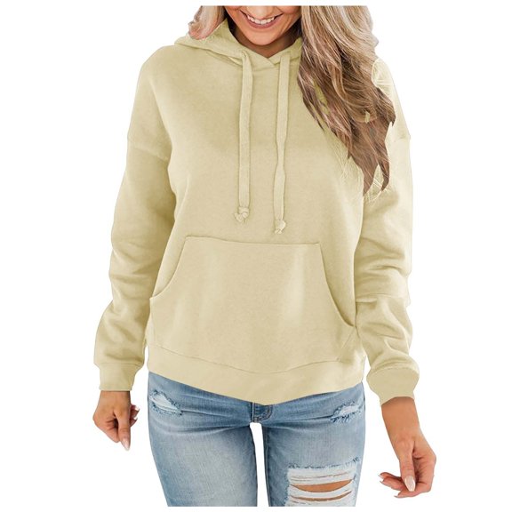 BOOMNY Womens Long Sleeve Fleece Hoodies Solid Y2K Pullover Hoodie for Women Trendy Casual Fall Winter Hooded Sweatshirts With Pocket