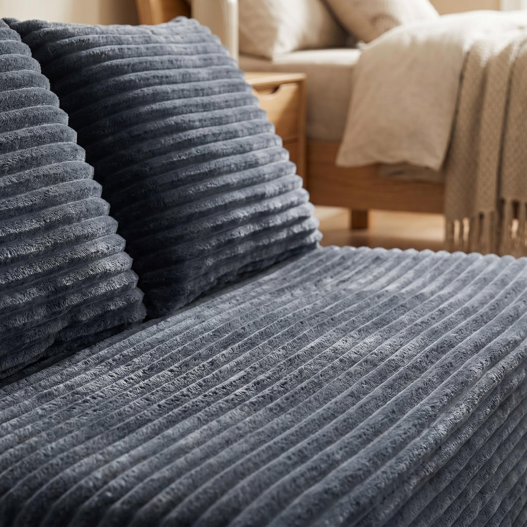 Leumius Corduroy Loveseat, 2-Seater Floor Sofa,Armless Legless Compressed Sofa Couch for Living Room, Small Apartment, Bedroom,Gray