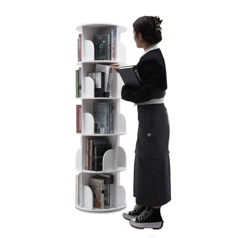 MIDUO 3-Layer Rotating Bookshelf Magazine Storage Rack Display