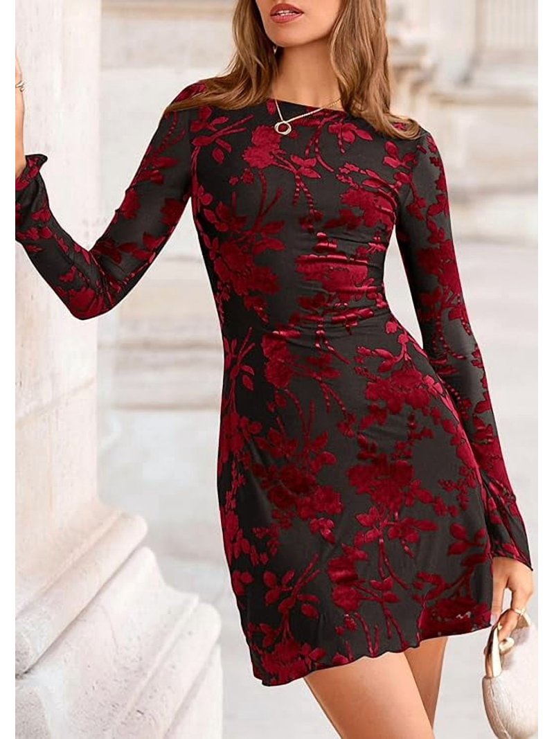 red floral bodycon dress Firerie Elegant Red Floral Print Ruched Bodycon Dress, Suitable For Summer Beach Vacation, Club Night, Valentine's Day