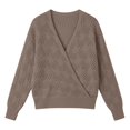 thumbnail image 4 of Pullover Sweaters for Women V Neck Solid Color Hollow Out Knit Long Sleeve Autumn Winter Shirt Sweater Tops, 4 of 4