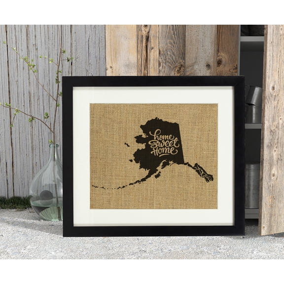 Darling Souvenir Home Sweet Home Burlap Print Wall Decor Alaska State Map Housewarming Gift Idea-Burlap Print Only(11 x 14 Inches)