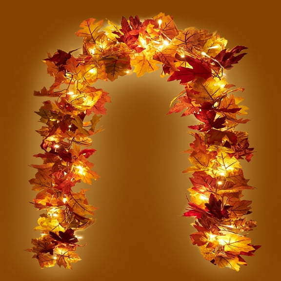 Kaszoo Fall Maple With 40 Led Garlands For Home Wedding Party, Orange Yellow Red, 9.4 Oz