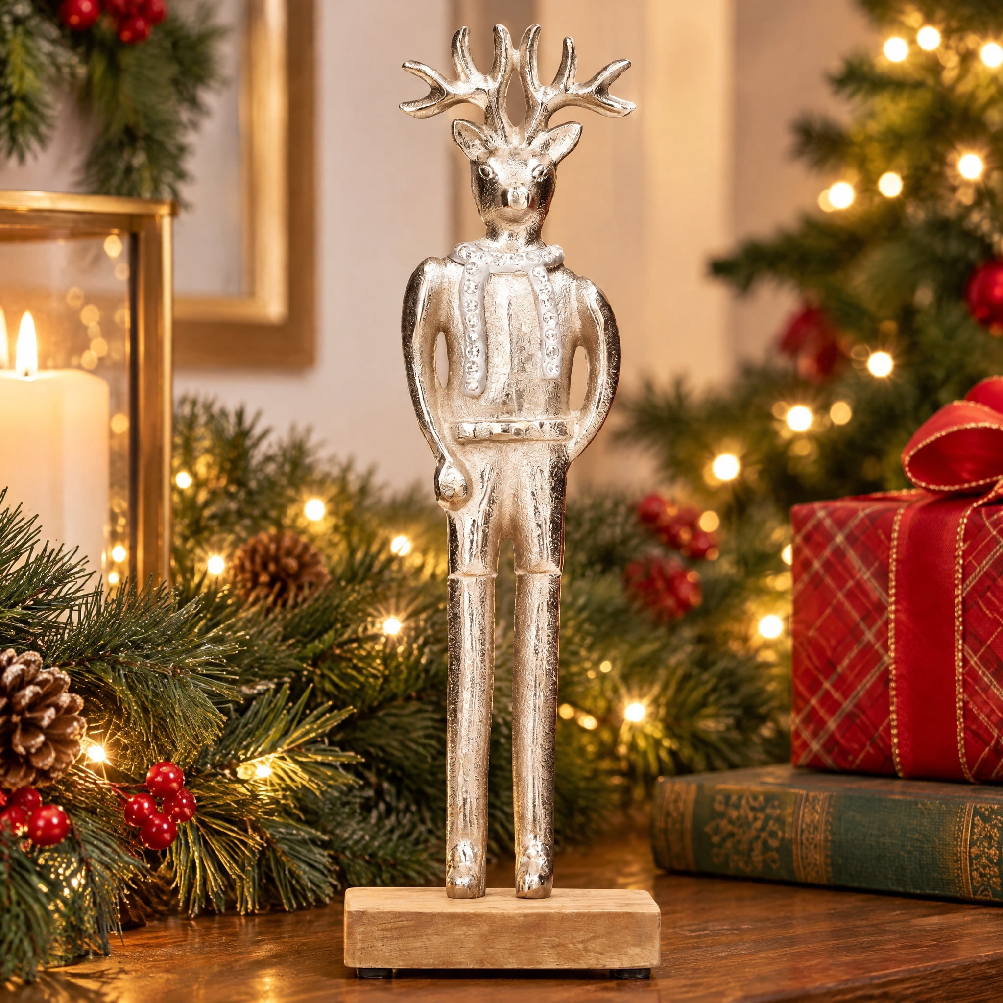 Metal Deer Man Christmas Decoration, Silver, 12", by Holiday Time