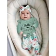 thumbnail image 3 of MORTTIC Adorable Newborn Baby Girl 'Hello I'm New Here' Romper Set Includes Floral Pants, Hat, Headband, & Coming Home Outfit Perfect for Newborn Photoshoots, 3 of 10