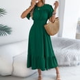 thumbnail image 5 of AUNVITO Women's Casual Solid Color Round Neck Short Sleeve Midi Dress with Belt Fashion and Comfortable Daily Wear, 5 of 8