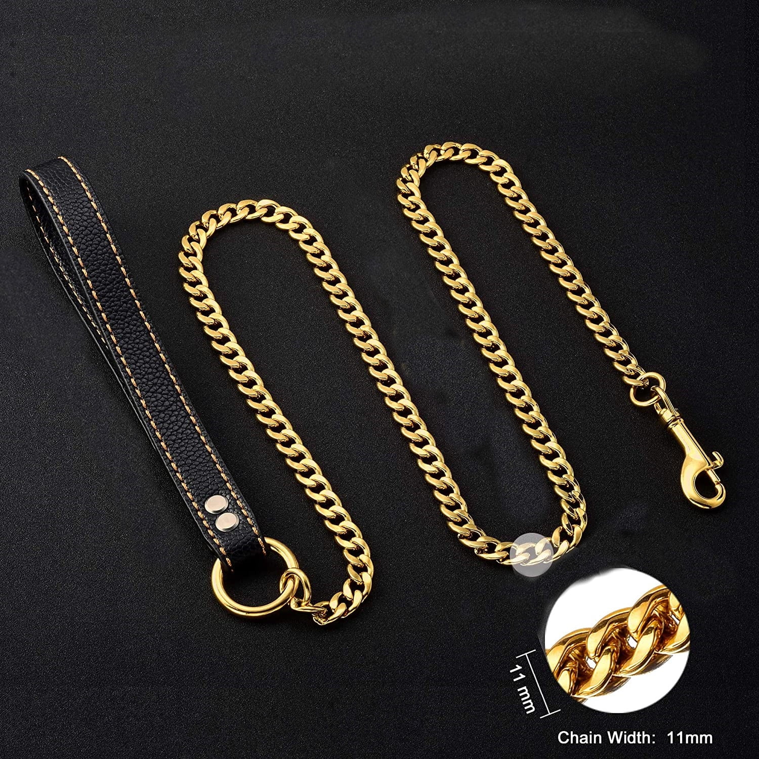 W/W Lifetime 3ft Indestructible Strong Chew-Proof Metal Stainless Steel Gold Training Walking Dog Leash