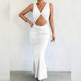 thumbnail image 2 of Women's Cross Twist Front Halter Cami Tops and Skirt Summer Solid Color Pleated Slim Fit Dress White, 2 of 9