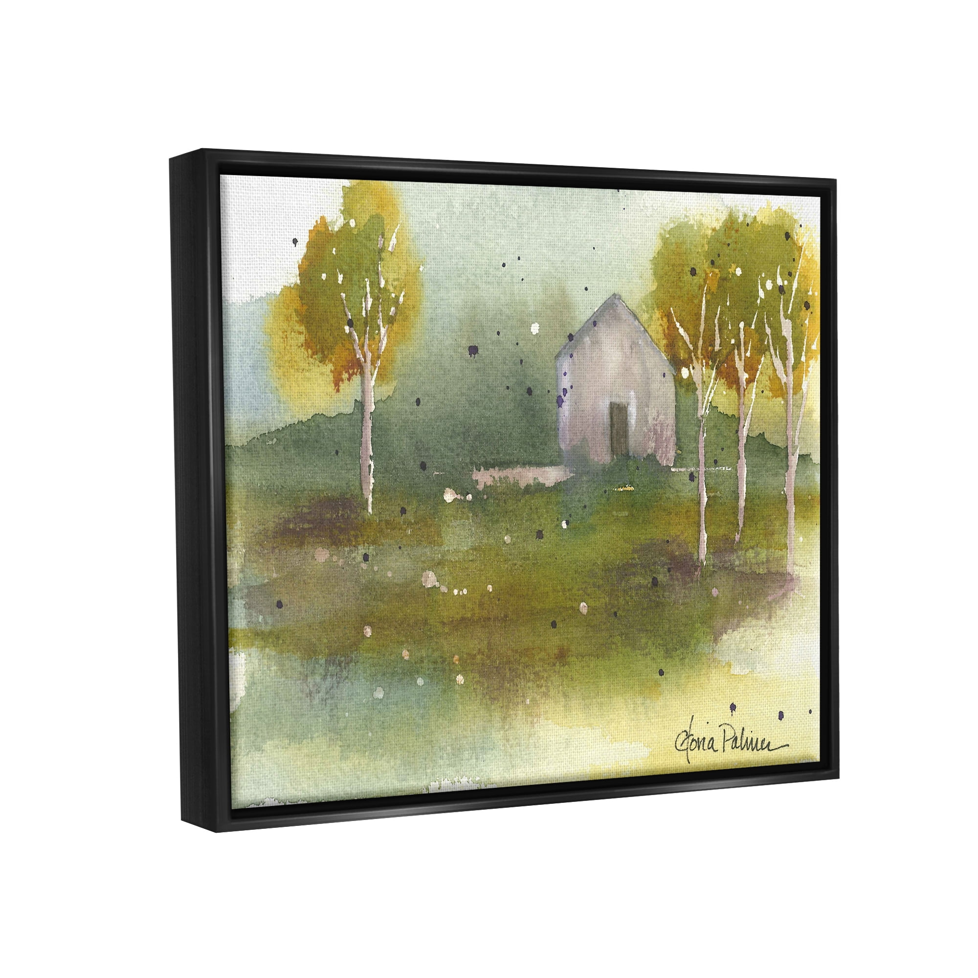 Stupell Industries Countryside Cottage Painting Landscape Painting Black Floater Framed Art Print Wall Art
