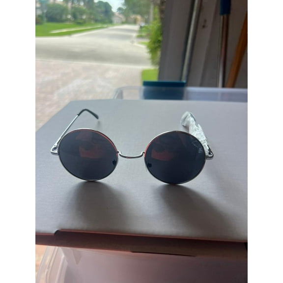 Lennon Black Lens Round Sunglasses - Silver Metal Frame New (BONUS 1 FUN CHOPS)