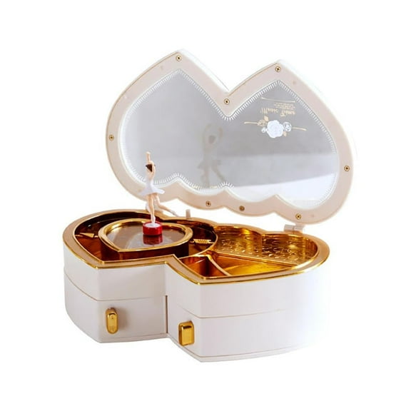 Girls Jewelry Box. Music box with a ballerina. Rotating design. Heart - shaped storage. Birthday gift, desktop ornament.