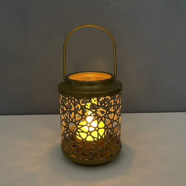 Fiudx Farol de Mano de Hierro, Candelabro de Hierro Forjado, Diseño de Luz Led, Asa Compacta, Elegante Decoración para El Hogar, Ideal para Sala de Estar y Dormitorio, 1 Farol Hueco, 107 G de Peso.