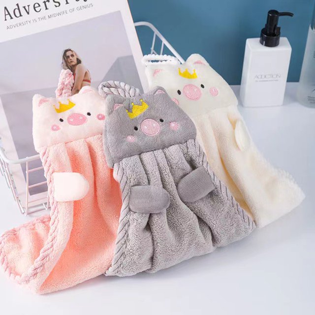 Paquete de 4 toallas colgantes de cerdo coloridas, absorbentes, de secado rápido, gruesas, de doble capa, toallas de mano, lindas toallas de regalo