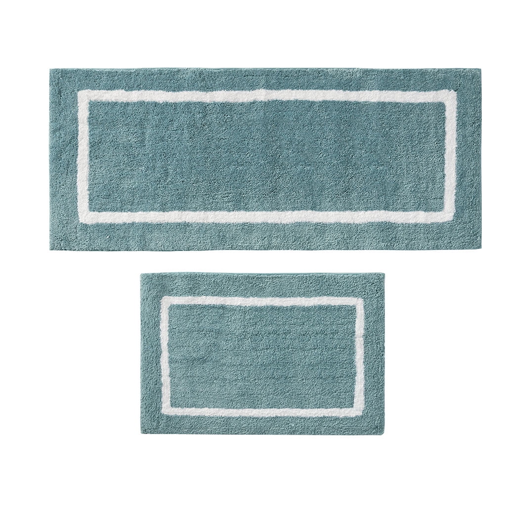 MAYEERTY Bathroom Rug, Reversible High Pile Tufted Microfiber Bath Mat, Aqua, 21"W x 34"L