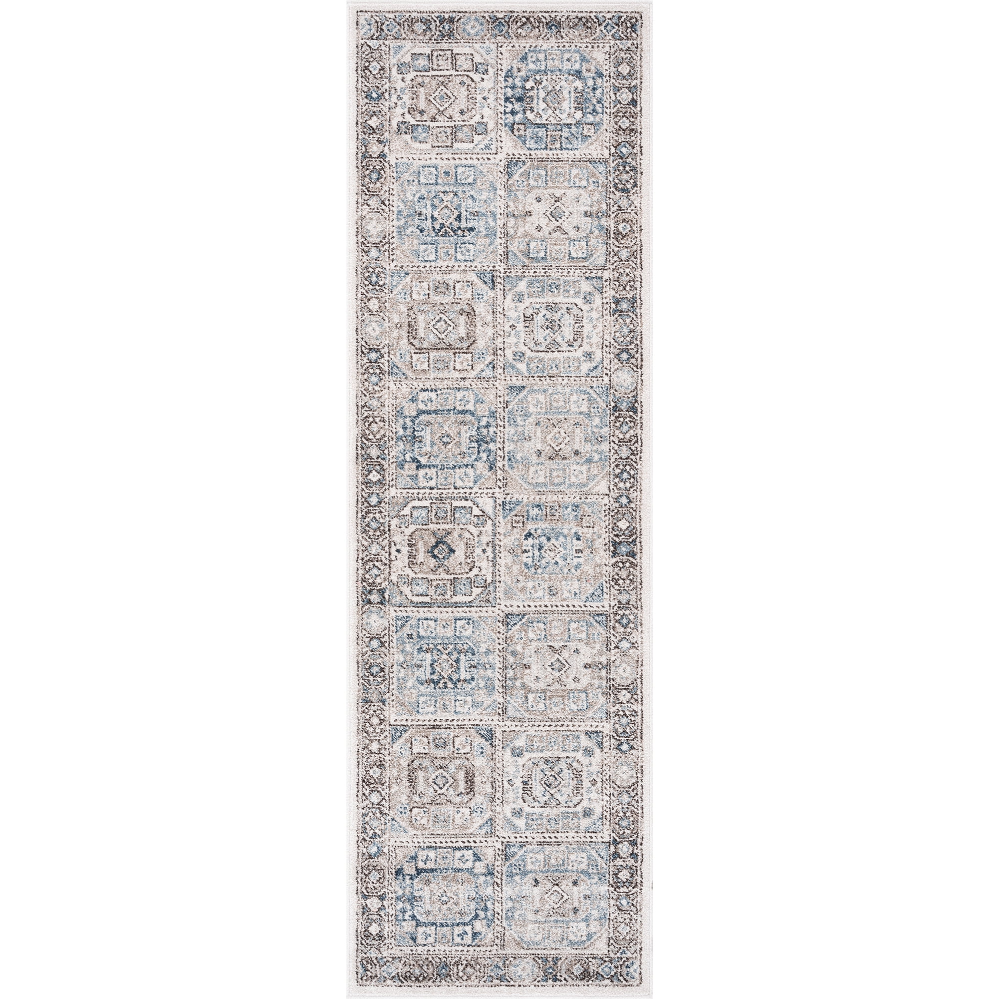 Bliss Rugs Magic Traditional 2' x 7' Blue and Cream Indoor Area Rug