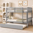 thumbnail image 6 of SESSLIFE Twin Over Twin Bunk Bed with Trundle, Convertible Wood Bunk Bed Frame with Ladder & Safety Guardrail, Separates into 2 Twin Beds, Space-Saving for Kids Bedroom, Guest Room, Gray, 6 of 10