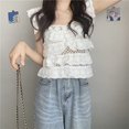 thumbnail image 1 of Summer New Design Sense Square Collar Ruffled Knitted Vest Women‘s White Embroidery Care Machine Hollow Shirt, 1 of 7