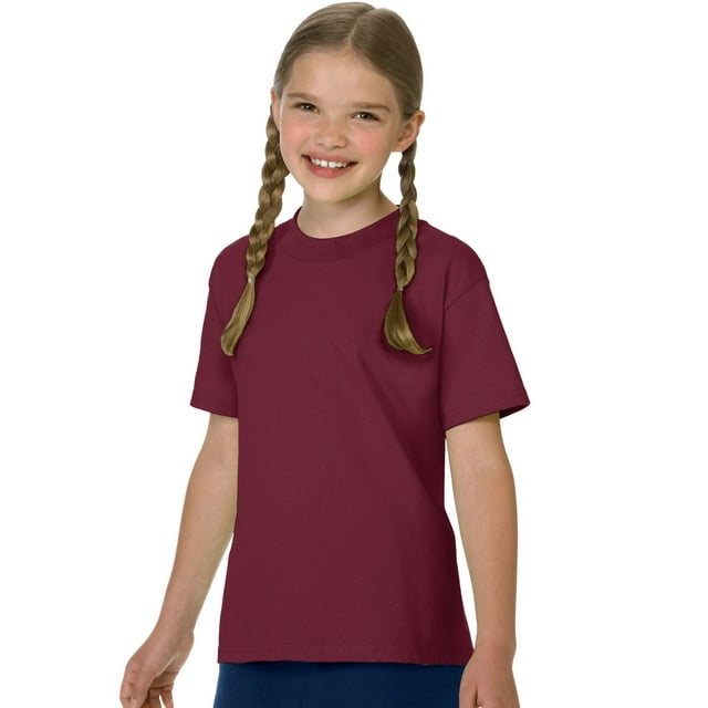 Hanes Authentic TAGLESS Kid`s Cotton T-Shirt, L, Maroon
