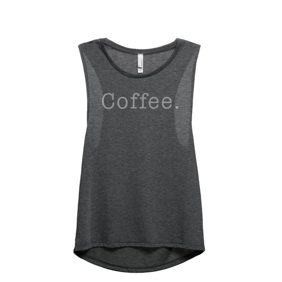 Coffee. Text Women's Fashion Sleeveless Muscle Workout Yoga Tank Top Charcoal Grey Large