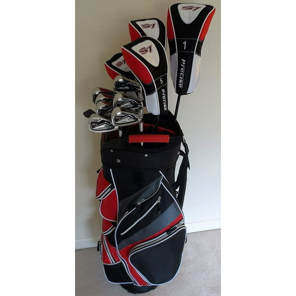 Mens Golf Set Complete Driver, 3 & 5 Fairway Woods, Hybrid, Irons, Putter Sand Wedge & Deluxe Cart Bag Right Handed