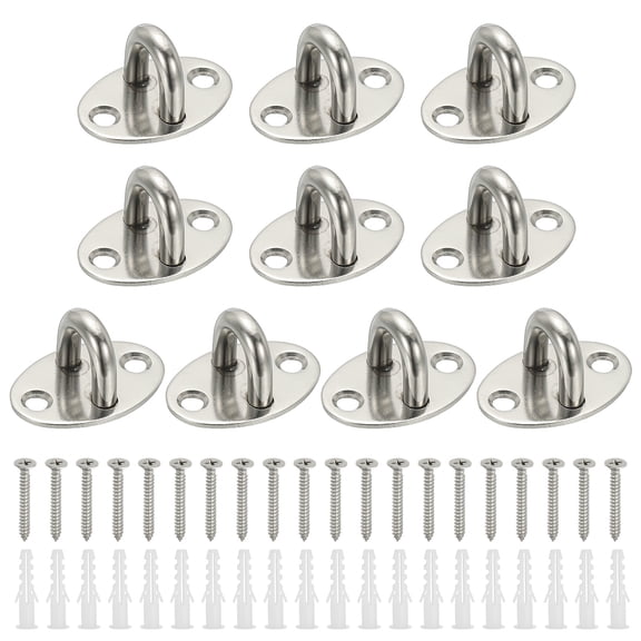 Uxcell 10 Pcs Stainless Steel Ceiling Hooks, Oval Pad Eyes Plate Silver
