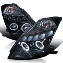 Spec-D Tuning Black Smoke LED Halo Projector Headlights Compatible with 2003-2005 Nissan 350Z, Left Right Pair Headlamps Assembly